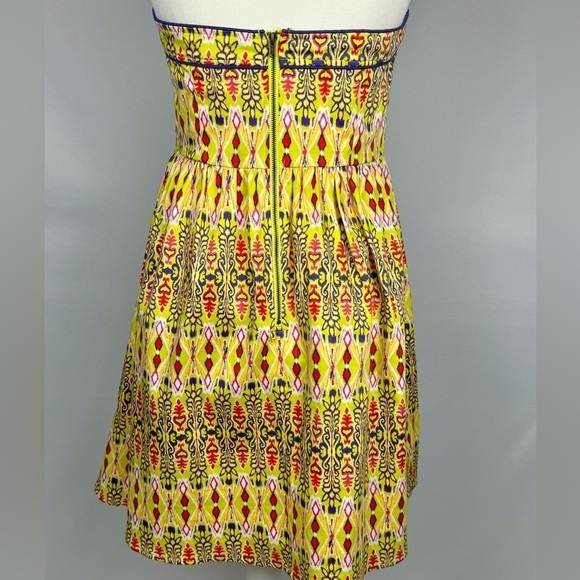 Flying Tomato Strapless Mini Dress Lemon Yellow Fit & Flare Purple Piping Small - Picture 6 of 9